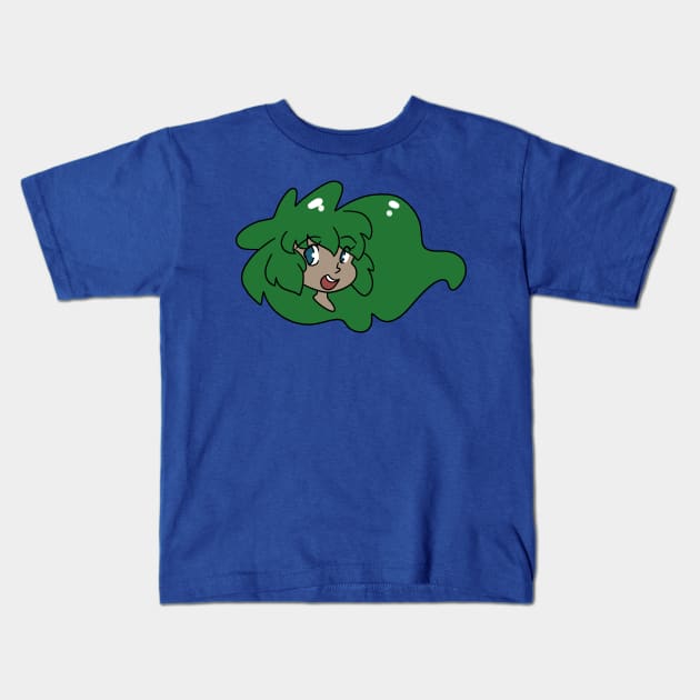 Green Haired Girl Face Kids T-Shirt by saradaboru